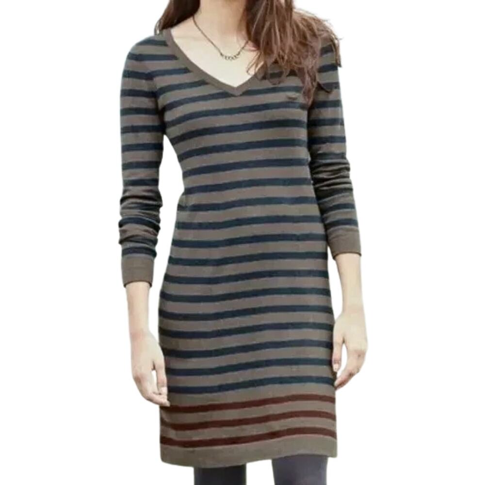Peruvian Connection Dress Womens XS‎ Brown Pomata Mini Striped Long Sleeve Retro